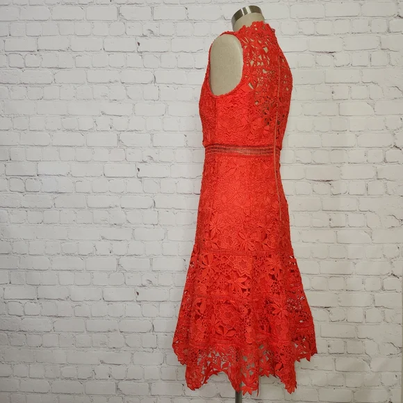 Bardot Elise Crochet Lace Dress in Poppy Red Sleeveless High Neck S/6 - Picture 10 of 15